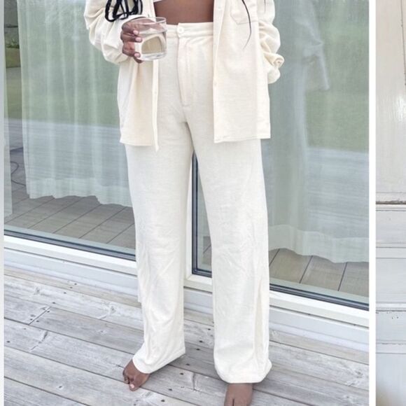 Djerf Avenue On the Go trouser Pants Ivory 100% Organic Cotton Terry Size Small - Picture 1 of 5